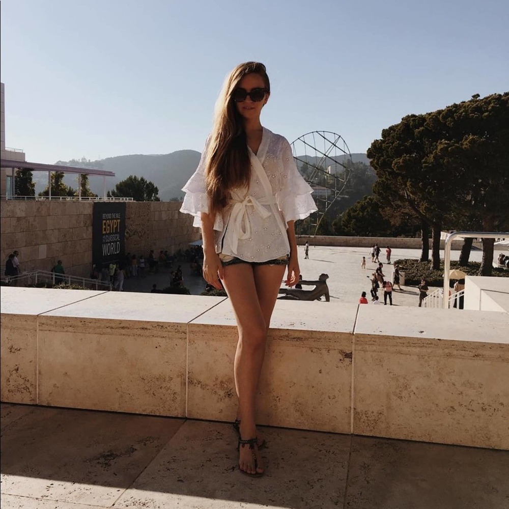 Zara White Perforated Wrap Top Size XS